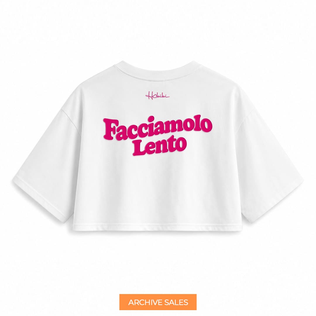 AS - T-Shirt Crop Club - Facciamolo Lento (Rosa Puff) - S/M BIANCA
