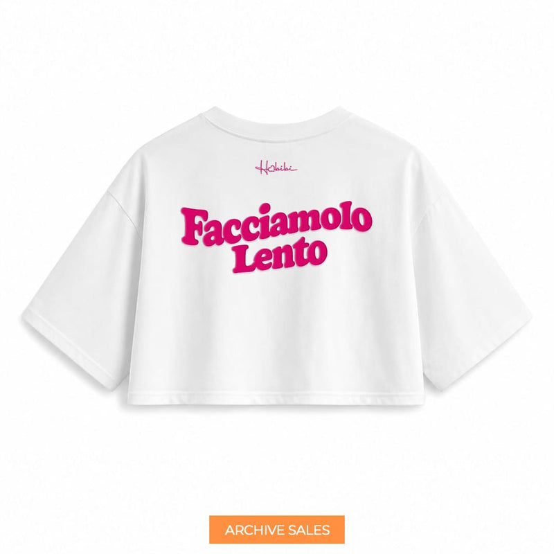 AS - T-Shirt Crop Club - Facciamolo Lento (Rosa Puff) - S/M BIANCA